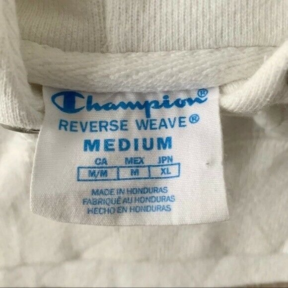 Champion reverse weave white hoodie women’s medium blue logo sweatshirt sport - Picture 3 of 8